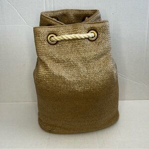 Vintage Liz Claiborne Woven Bucket Bag with rope strap in gold